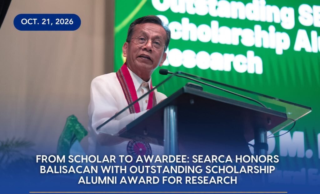 FROM SCHOLAR TO AWARDEE: SEARCA HONORS BALISACAN WITH OUTSTANDING SCHOLARSHIP ALUMNI AWARD FOR RESEARCH