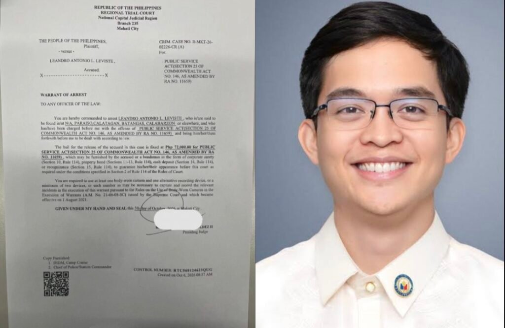 WARRANT OF ARREST, INILABAS LABAN KAY BATANGAS REP. LEANDRO LEVISTE