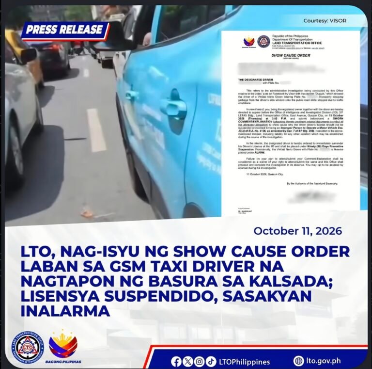 𝐋𝐓𝐎, 𝐍𝐀𝐆-𝐈𝐒𝐘𝐔 𝐍𝐆 𝐒𝐇𝐎𝐖 𝐂𝐀𝐔𝐒𝐄 𝐎𝐑𝐃𝐄𝐑 𝐋𝐀𝐁𝐀𝐍 𝐒𝐀 𝐆𝐒𝐌 𝐓𝐀𝐗𝐈 𝐃𝐑𝐈𝐕𝐄𝐑 𝐍𝐀 𝐍𝐀𝐆𝐓𝐀𝐏𝐎𝐍 𝐍𝐆 𝐁𝐀𝐒𝐔𝐑𝐀 𝐒𝐀 𝐊𝐀𝐋𝐒𝐀𝐃𝐀; 𝐋𝐈𝐒𝐄𝐍𝐒𝐘𝐀 𝐒𝐔𝐒𝐏𝐄𝐍𝐃𝐈𝐃𝐎, 𝐒𝐀𝐒𝐀𝐊𝐘𝐀𝐍 𝐈𝐍𝐀𝐋𝐀𝐑𝐌𝐀