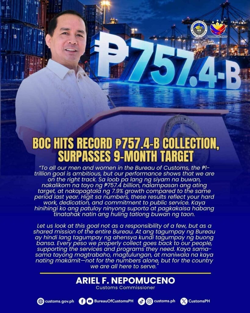 BOC HITS RECORD ₱757.4-B COLLECTION, SURPASSES 9-MONTH TARGET